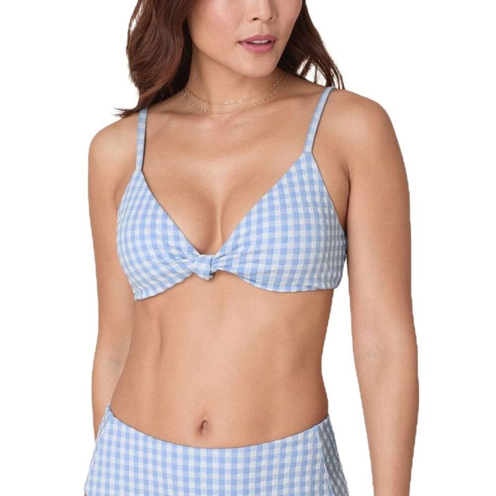 Andie Womens The Santorini Crinkle Bikini Top Large Sky Gingham - NWT $78